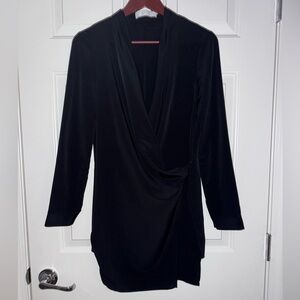 Astr Black Long Sleeve Wrap Dress